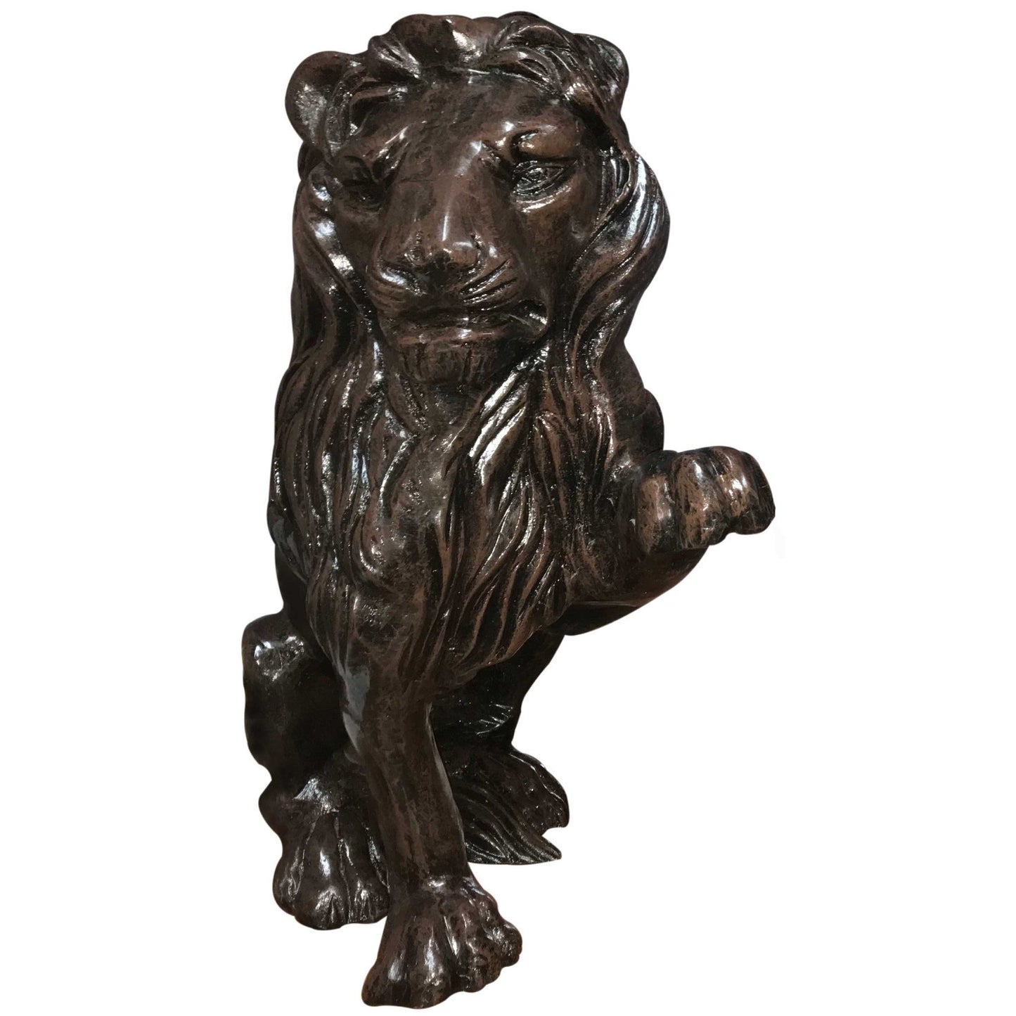 Cast aluminum lion statue with detailed mane, perfect for yard or home decor