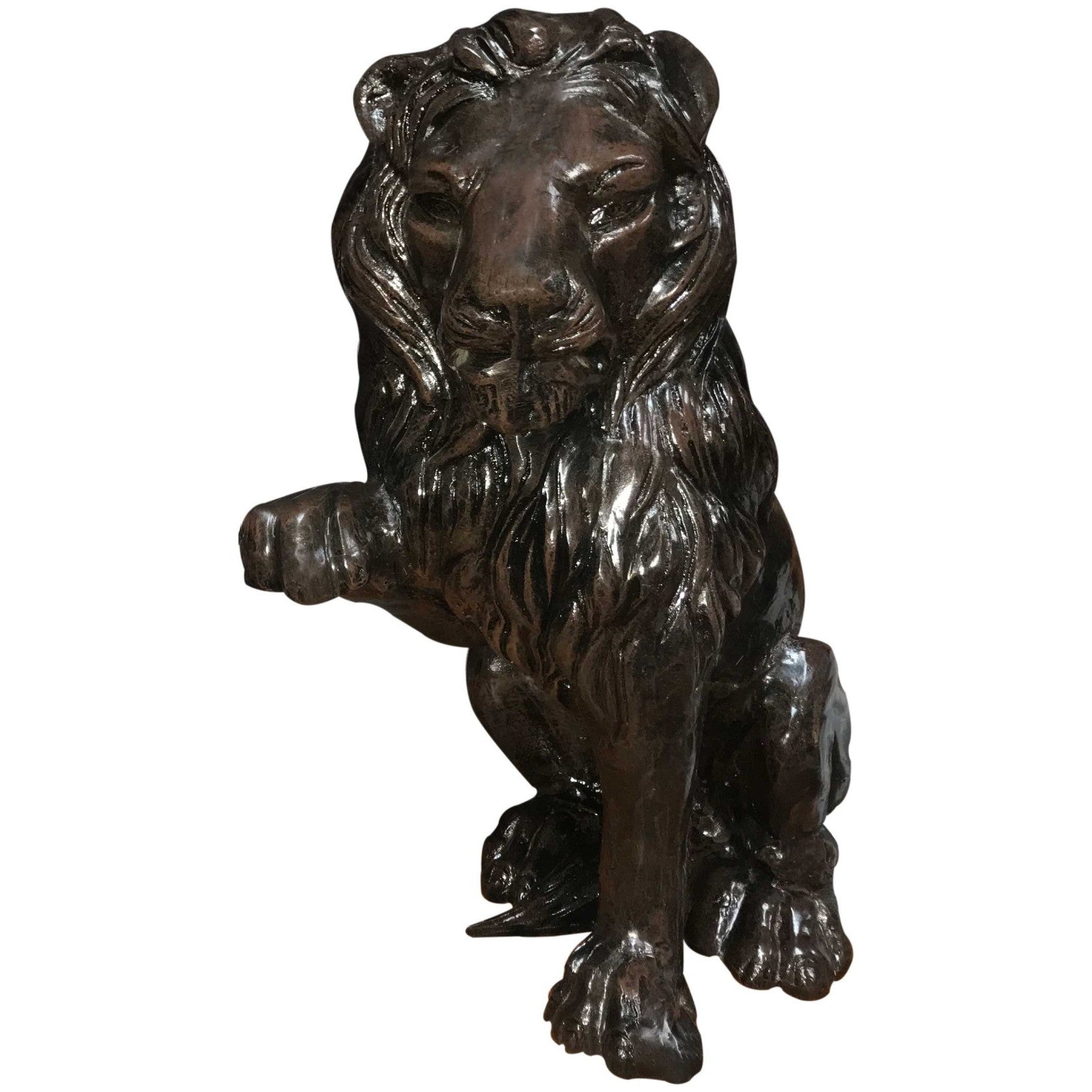 Cast aluminum lion statue with detailed mane, perfect for yard or home decor