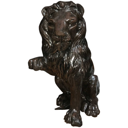Cast aluminum lion statue with detailed mane, perfect for yard or home decor