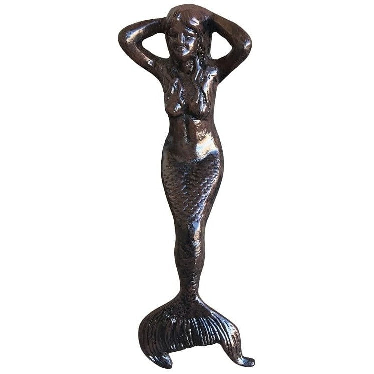 Cast aluminum mermaid statue with detailed tail, perfect for garden or yard decor