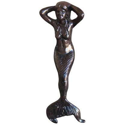 Cast aluminum mermaid statue with detailed tail, perfect for garden or yard decor