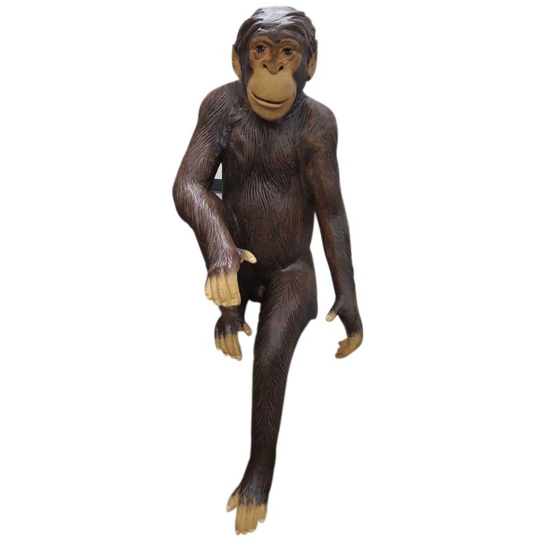 Cast aluminum chimpanzee statue for yard or home decor, detailed craftsmanship