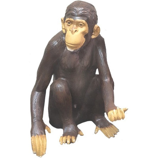 Cast aluminum chimpanzee statue for yard or home decor, detailed craftsmanship, sitting pose