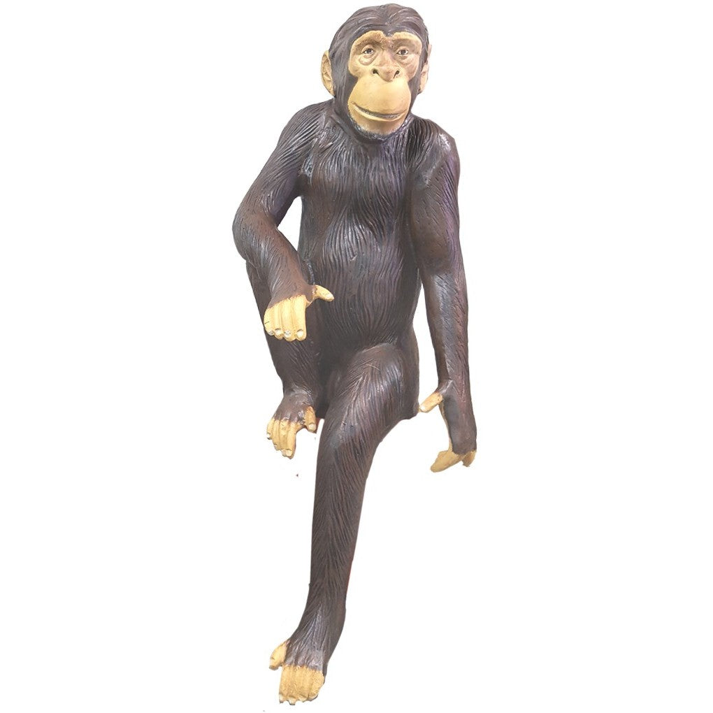 Cast aluminum chimpanzee statue for garden or yard decor, detailed craftsmanship, playful pose