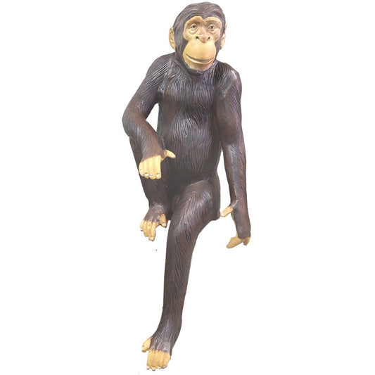 Cast aluminum chimpanzee statue for garden or yard decor, detailed craftsmanship, playful pose