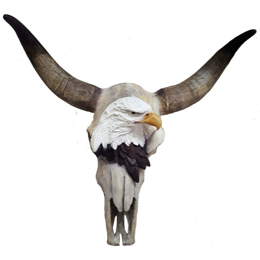 Cast aluminum eagle and longhorn skull wall decor for home or yard