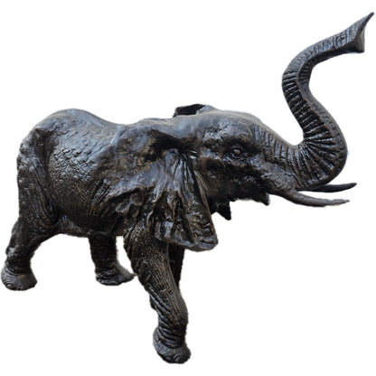Cast aluminum elephant statue with raised trunk, perfect for yard or home decor