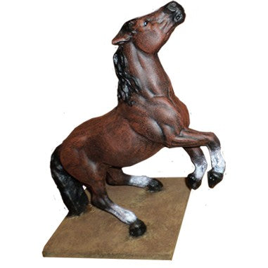 Cast aluminum rearing horse statue for yard or home decor, detailed craftsmanship, brown finish