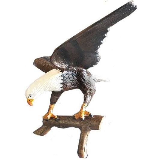 Cast aluminum bald eagle statue perched on branch, ideal for yard or home decor