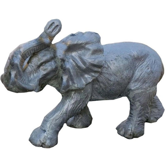 Cast aluminum elephant statue for yard or home decor, detailed craftsmanship