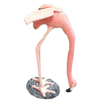 Pink flamingo cast aluminum statue for yard decor, elegant backyard accent with detailed feathers and curved neck