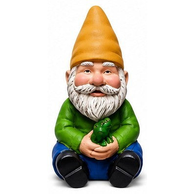 Cast aluminum small sitting gnome for yards and gardens