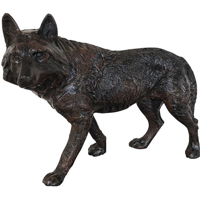 Cast aluminum wolf statue for yard or home decor, detailed craftsmanship