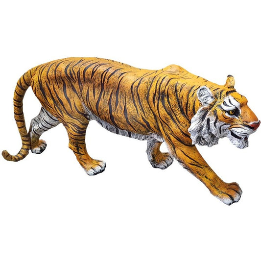 Cast aluminum tiger statue for yard or garden decor, lifelike walking pose with detailed stripes