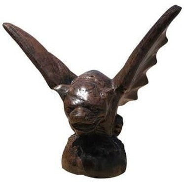 Cast aluminum gargoyle statue with spread wings, rustic brown finish for garden or yard decor