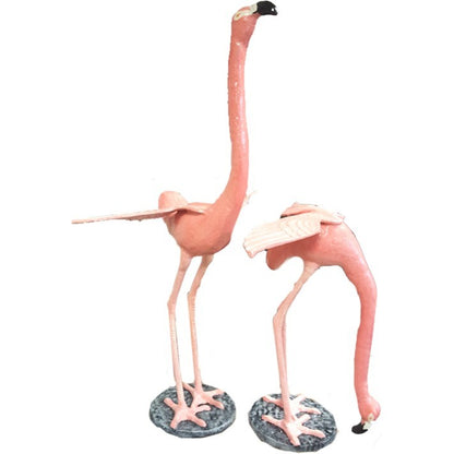 Pink flamingo cast aluminum statue for yard decor, elegant backyard accent with detailed feathers and curved neck