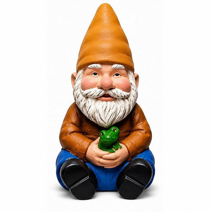 Cast aluminum small sitting gnome for yards and gardens