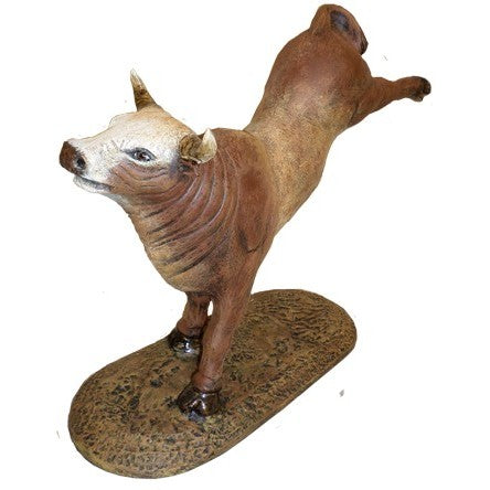 Cast aluminum brown bucking bull for home decor