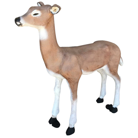 Cast aluminum deer statue for yard or home decor, lifelike brown and white finish