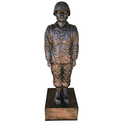 Cast aluminum soldier statue for yard or home decor, detailed military uniform and helmet design