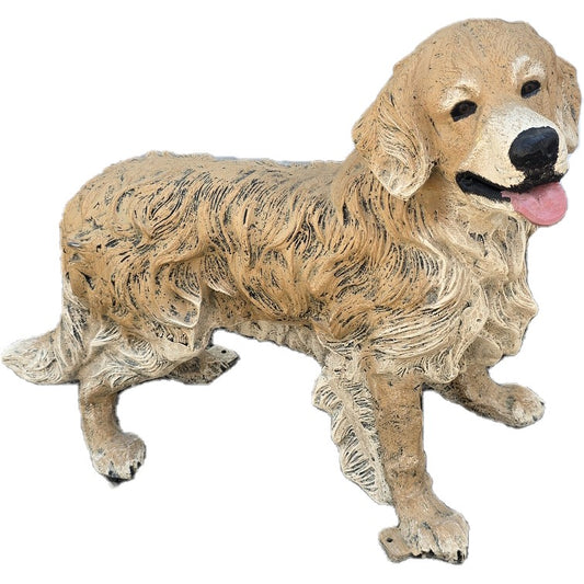 Cast aluminum golden retriever statue for yard or home decor, detailed fur texture, lifelike pose