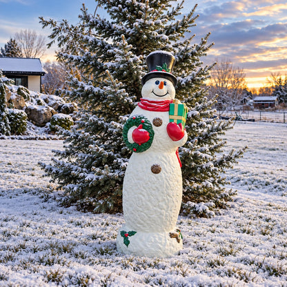 Cast aluminum snowman for outdoor winter or holiday displays