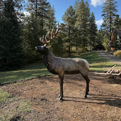 Cast aluminum standing elk for outdoor decor