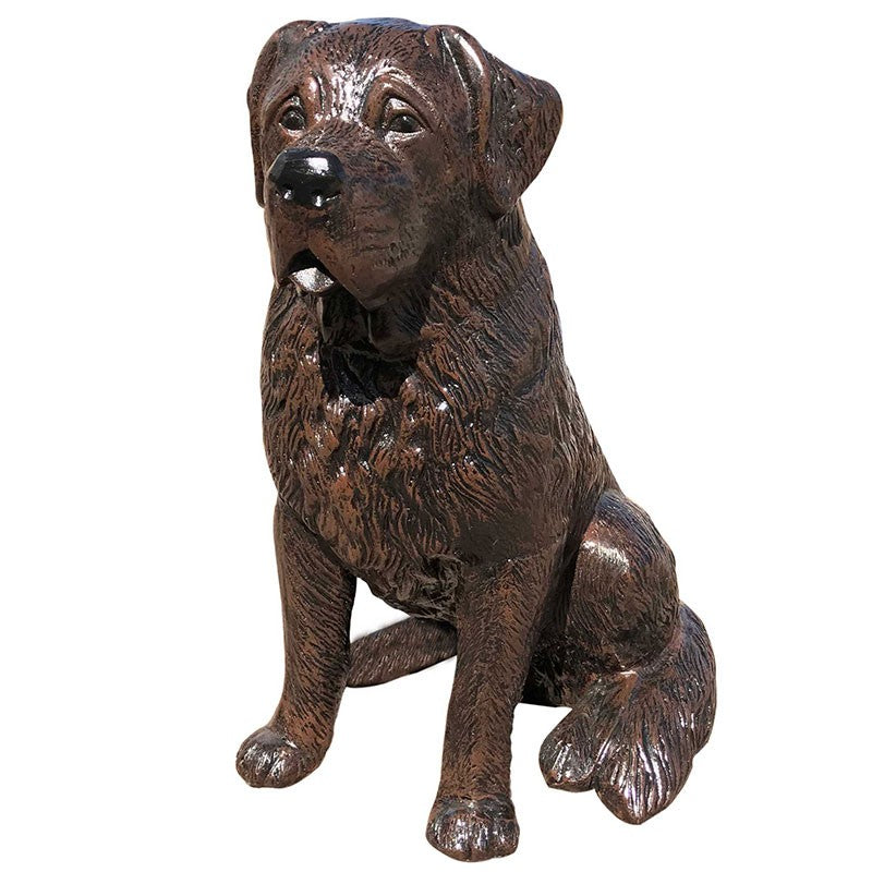 Cast aluminum dog statue for yard or home decor, detailed sitting puppy design