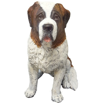 Cast aluminum Saint Bernard dog statue for yard or home decor, detailed fur texture, sitting pose