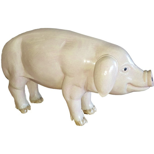 Cast aluminum pig statue for yard or home decor, glossy finish, realistic design