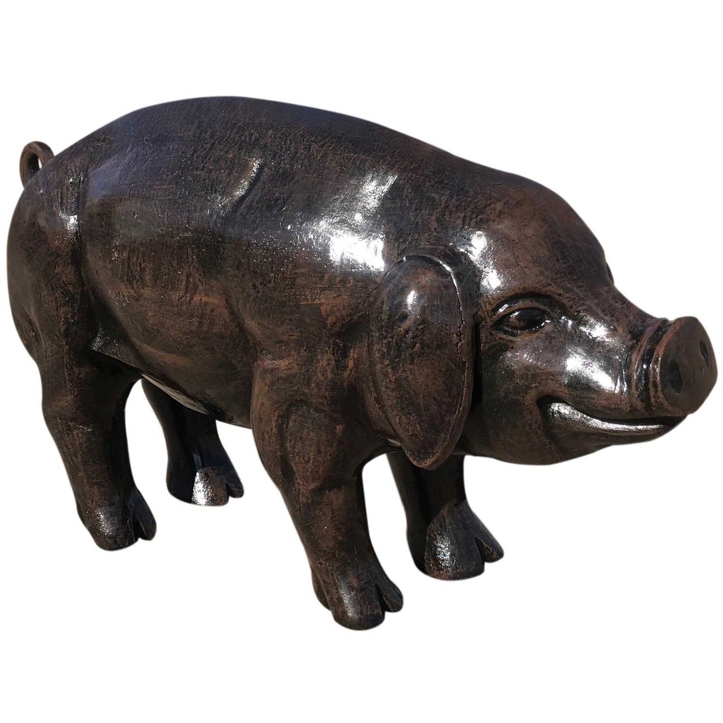 Cast aluminum pig statue for garden or home decor, rustic finish, backyard buddy