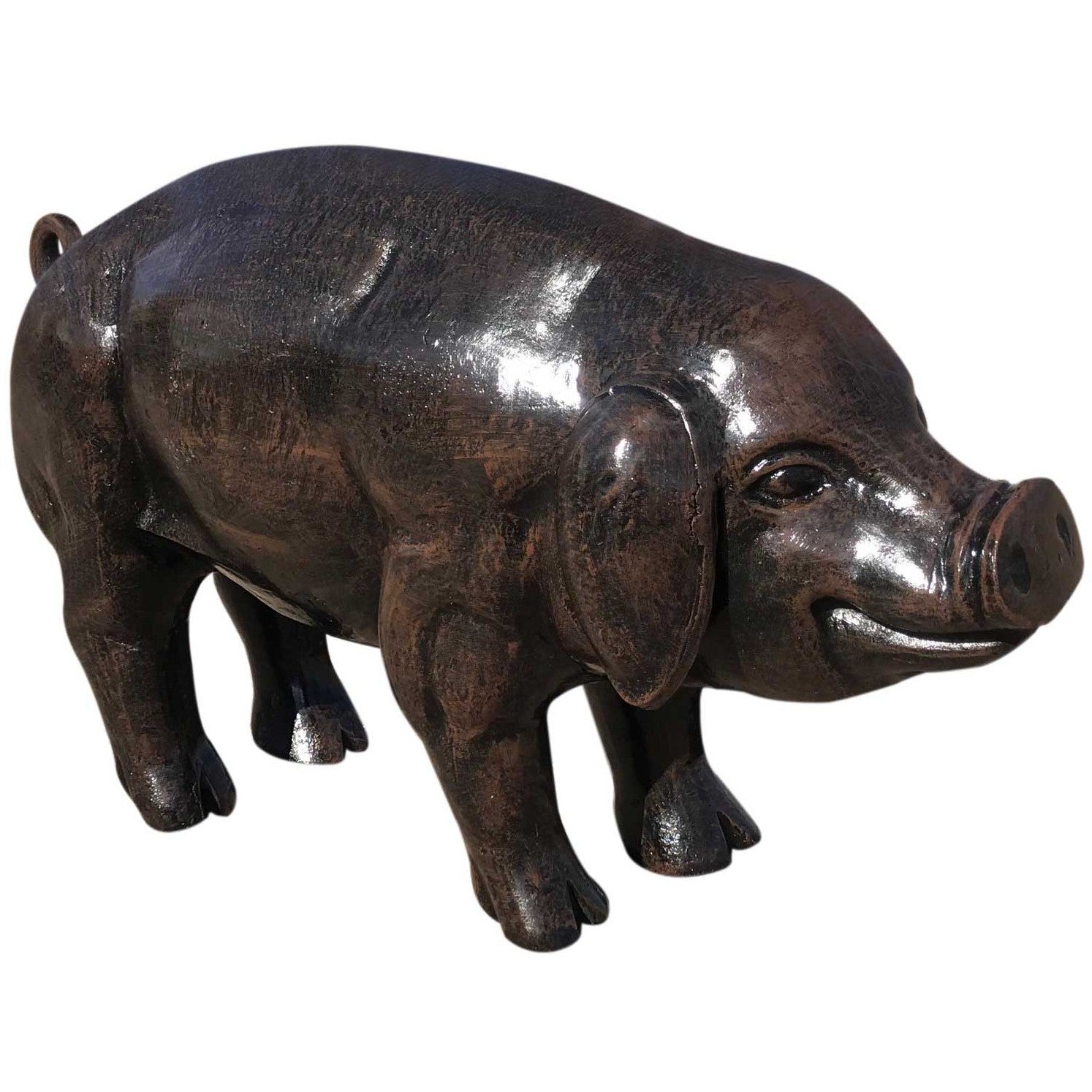 Cast aluminum pig statue for garden or home decor, rustic finish, backyard buddy