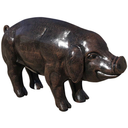 Cast aluminum pig statue for garden or home decor, rustic finish, backyard buddy