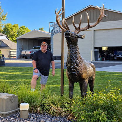 Cast aluminum standing elk for outdoor decor