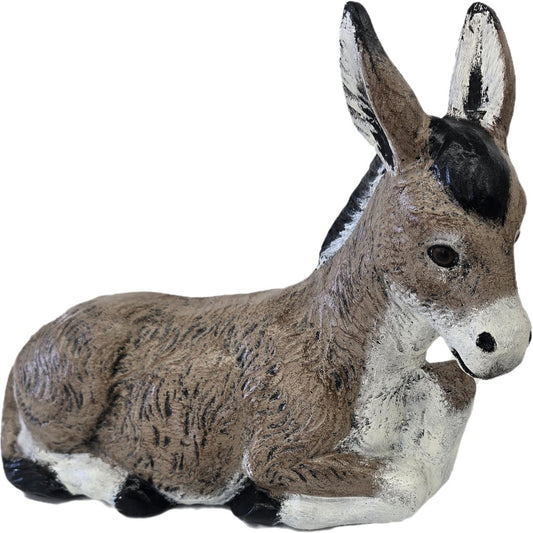 Cast aluminum donkey statue for yard or home decor, rustic finish, lying pose