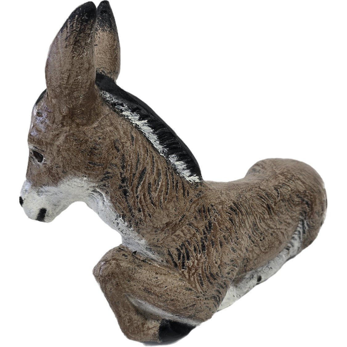Cast aluminum donkey statue for yard or home decor, rustic finish, detailed texture