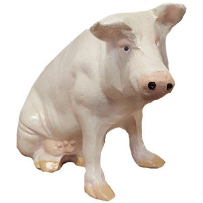 Cast aluminum pig statue for garden or yard decor, rustic farmhouse style