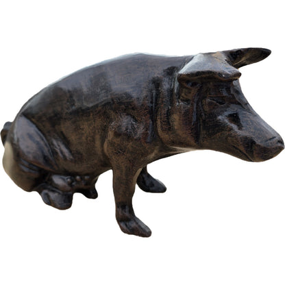 Cast aluminum pig statue for yard or home decor, rustic finish, backyard buddies collection