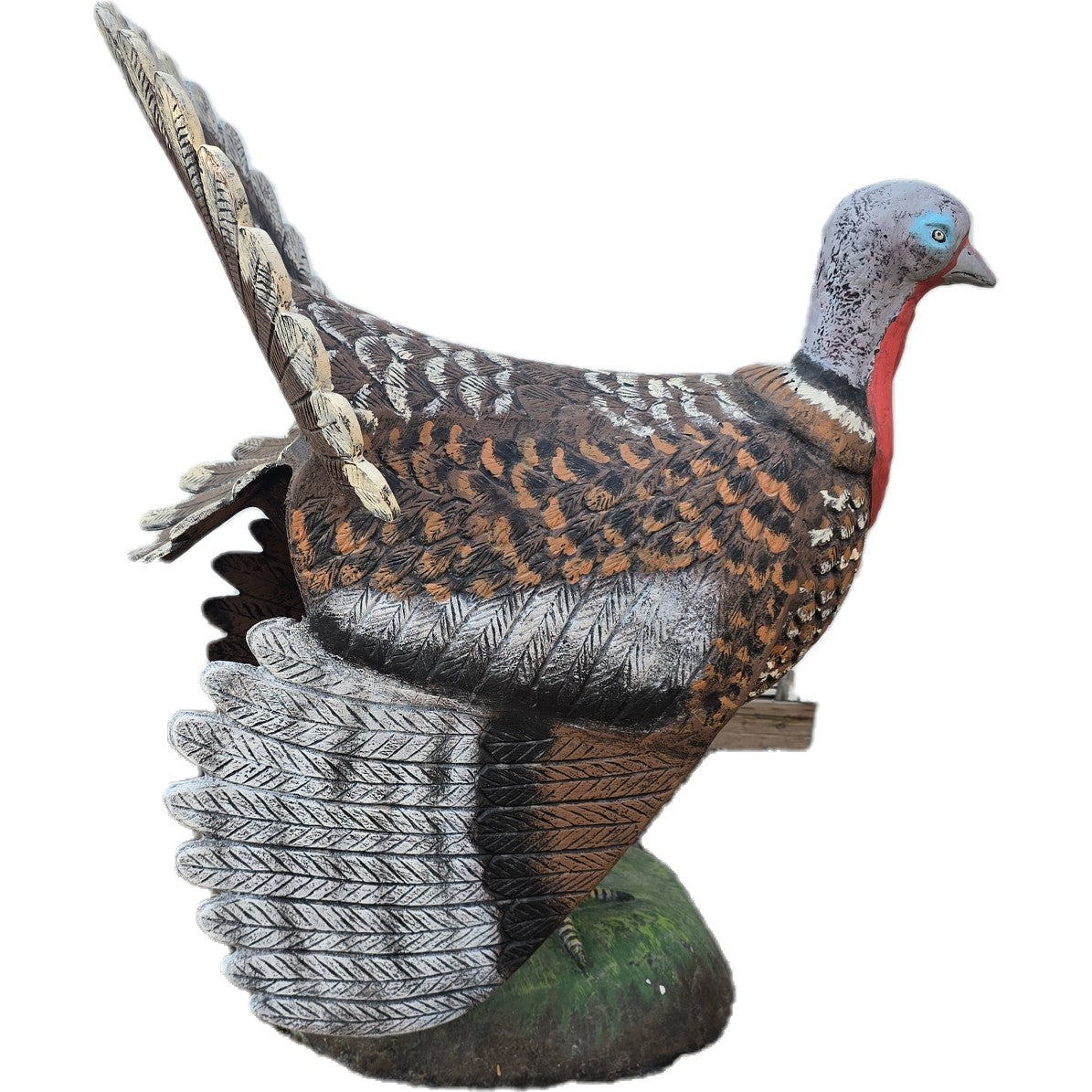 Cast aluminum turkey statue with detailed feathers, perfect for yard or home decor