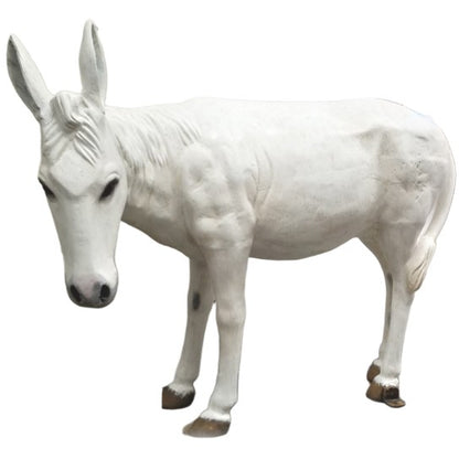 White cast aluminum donkey statue for garden or yard decor, detailed craftsmanship