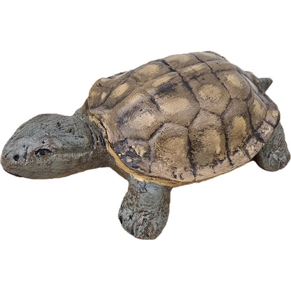 Cast aluminum turtle statue for garden or yard decor, detailed shell and natural finish