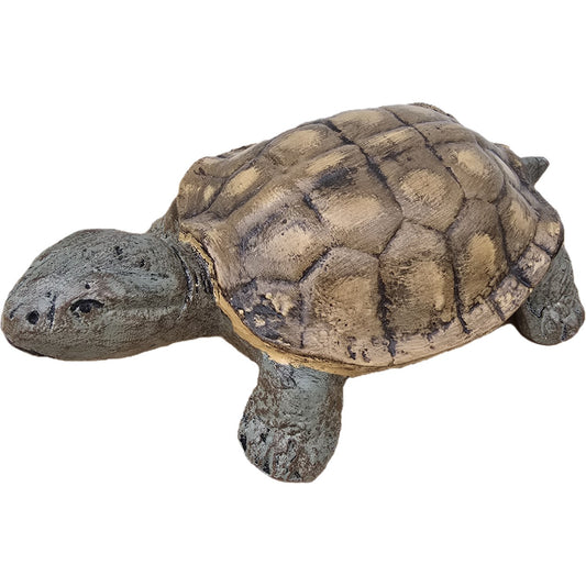 Cast aluminum turtle statue for garden or yard decor, detailed shell and natural finish