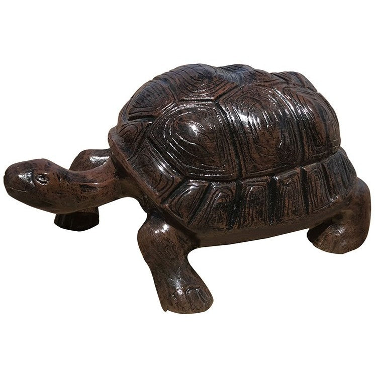 Cast aluminum turtle statue for garden or yard decor, detailed shell design, outdoor ornament