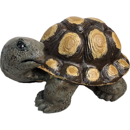 Cast aluminum turtle statue with brown shell and gold spots for garden or yard decor
