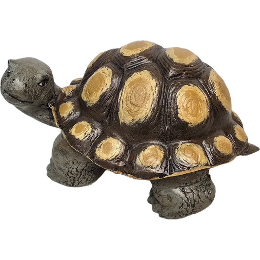 Cast aluminum turtle statue with brown shell and gold spots for garden or yard decor
