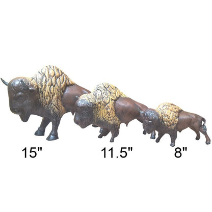 Cast aluminum bison statues in 15", 11.5", and 8" sizes for home decor