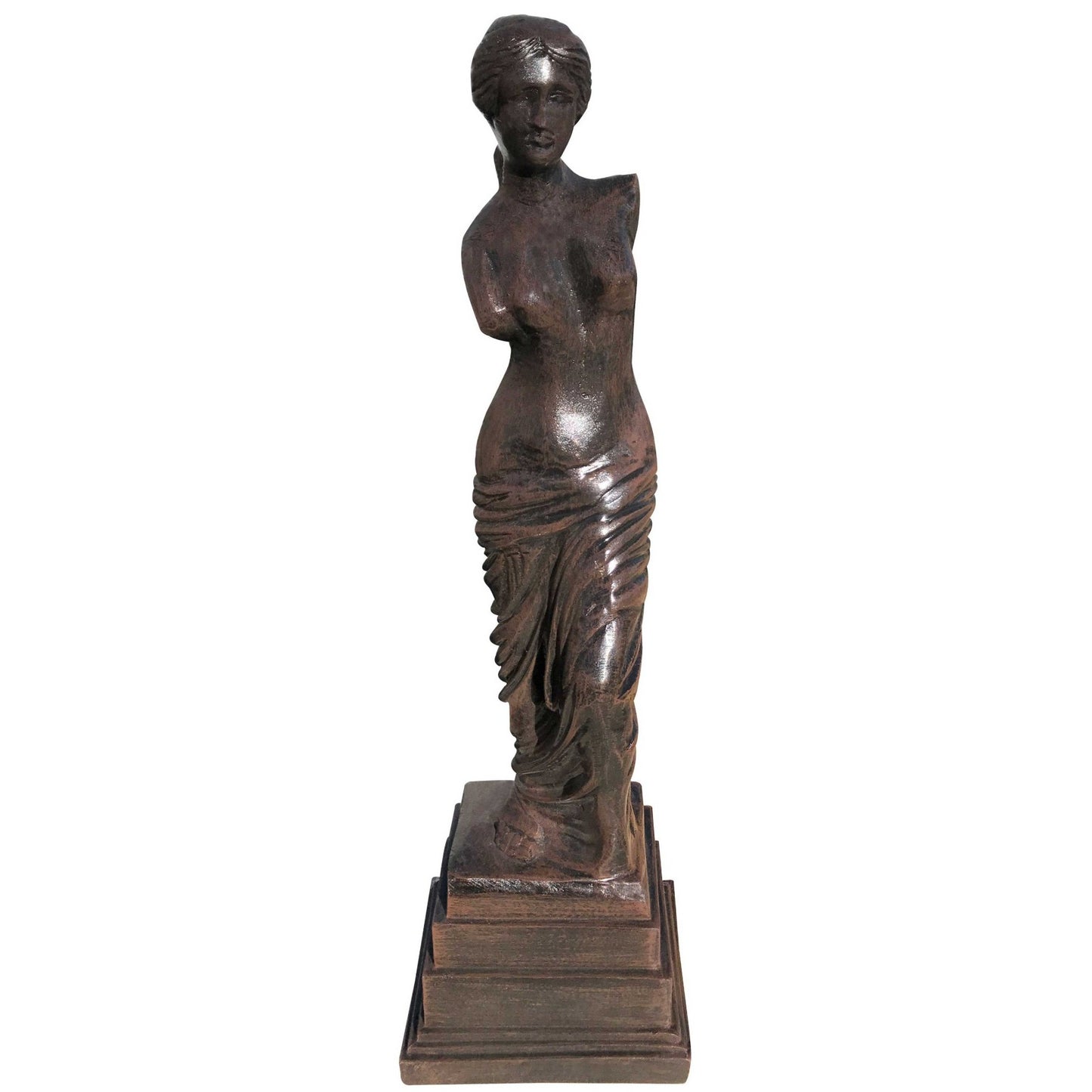 Cast aluminum statue of draped female figure, ideal for garden or home decor with classic design.