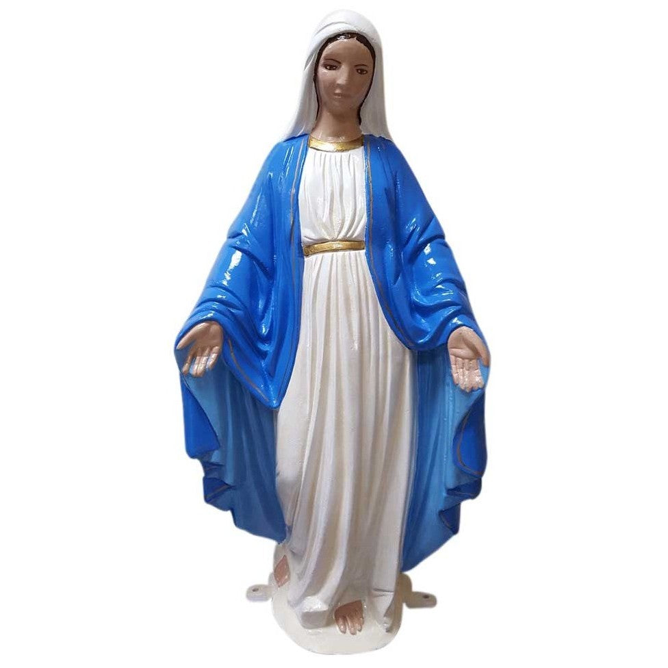 Cast aluminum statue of Virgin Mary in blue robe, ideal for garden or yard decor