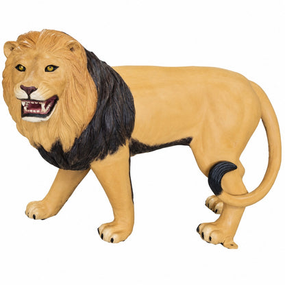 Cast aluminum lion walking left for outdoor display areas
