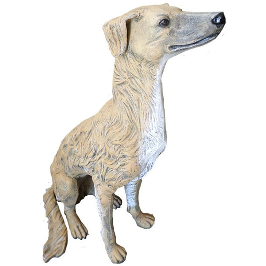 Cast aluminum dog statue for yard or home decor, detailed texture, lifelike sitting pose